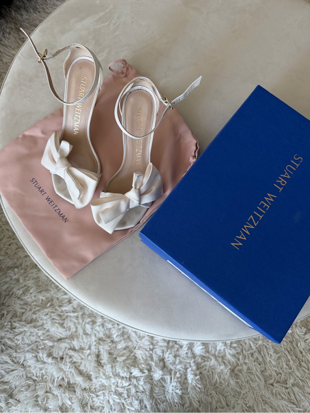 Stuart Weitzman Ivory Bow Ankle-Strap Heels Size 8 Bridal